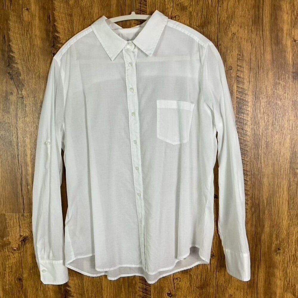 NWT Ann Taylor Factory White Tab-sleeve Button-down Blouse, Large, Cotton